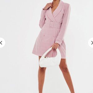 PINK PLAID BELTED BLAZER DRESS